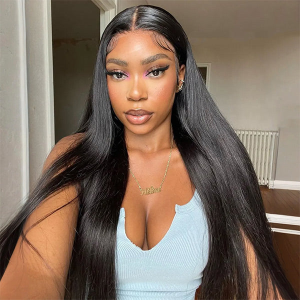 Silk Straight Glueless Pre-Bleached Knots Elastic Drawstring 13x4 13x6 HD Lace Frontal Wig 100% Human Hair Wear Go Wig