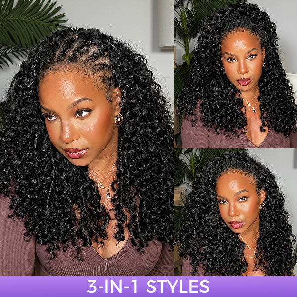 3 In 1 Half Wig | Glueless Invisible Water Wave Wear Go Half Wig Flip Over Human Hair Wig