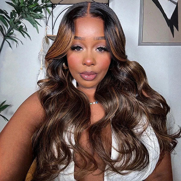 HairHive Highlight Balayage Color Body Wave Glueless Wig Pre-cut 9x6 T Part Lace Wear Go Wig With Smart Clips
