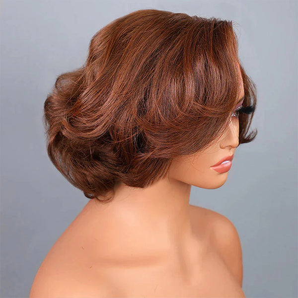 HairHive Brown Color Straight Blow Out Hair Cut Bob Wig Wear Go Glueless Wig