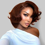 HairHive Brown Color Straight Blow Out Hair Cut Bob Wig Wear Go Glueless Wig