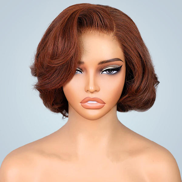 HairHive Brown Color Straight Blow Out Hair Cut Bob Wig Wear Go Glueless Wig
