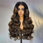 HairHive Highlight Balayage Color Body Wave Glueless Wig Pre-cut 9x6 T Part Lace Wear Go Wig With Smart Clips