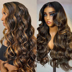 HairHive Highlight Balayage Color Body Wave Glueless Wig Pre-cut 9x6 T Part Lace Wear Go Wig With Smart Clips