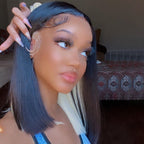 Two Tones Short Bob 13x4 Lace Front Wigs Thick Underneath Colored Hair Natural Black