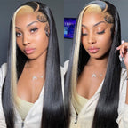 Blonde and Black Skunk Stripe Color Wig Straight Full Human Hair 13x4 Lace Front Wig