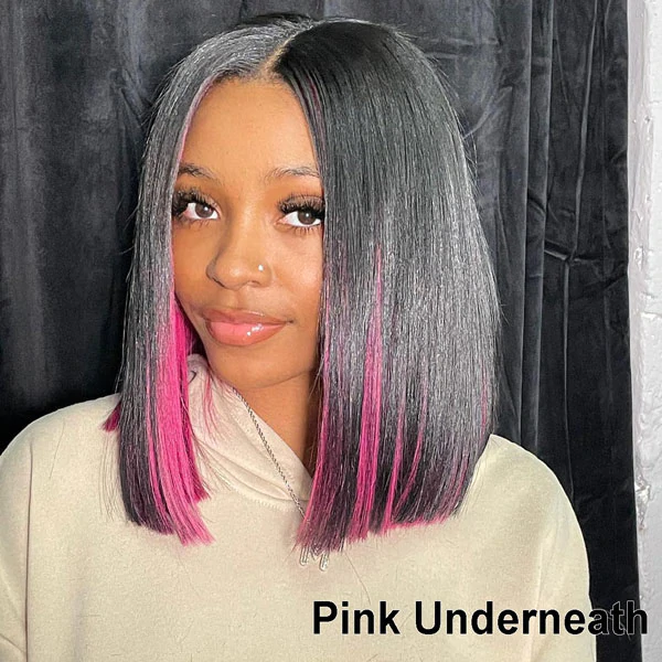 Two Tones Short Bob 13x4 Lace Front Wigs Thick Underneath Colored Hair Natural Black