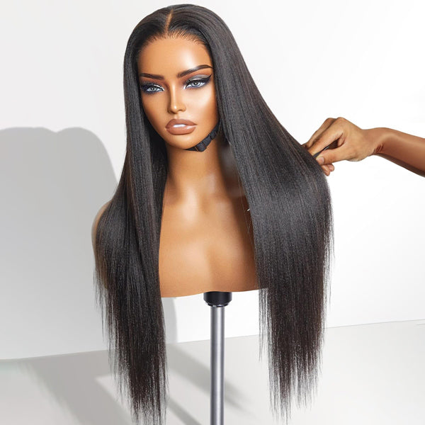 HairHive Yaki Straight Bleached Knots Wear Go Wig Pre-cut 7x5 HD Lace Bleached Knots Relaxed Glueless Wig