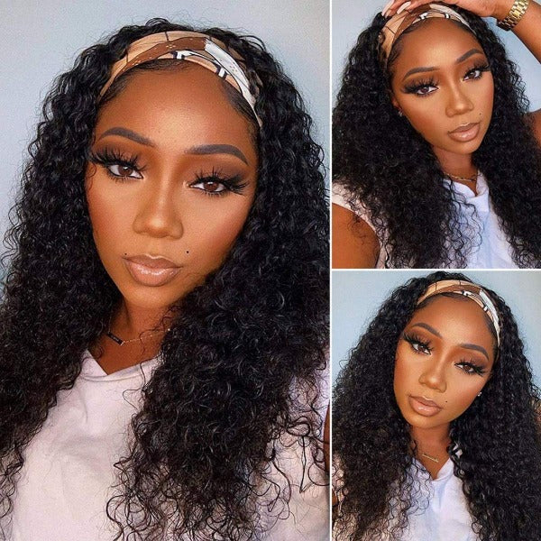 HairHive 100% Human Hair Grip Headband Scarf Wig Water Wave Human Hair Wig Curly No plucking wigs for Women No Glue No Sew In