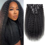 HairHive Kinky Straight Clip In Extension Human Hair Natural Black Color