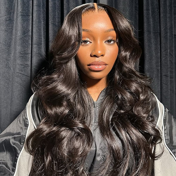 HairHive M-Cap Layered Cut Bleached Mini Knots 9x6 Lace Body Wave Wear Go Glueless Wig With Curtain Bangs