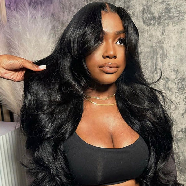 HairHive M-Cap Layered Cut Bleached Mini Knots 9x6 Lace Body Wave Wear Go Glueless Wig With Curtain Bangs