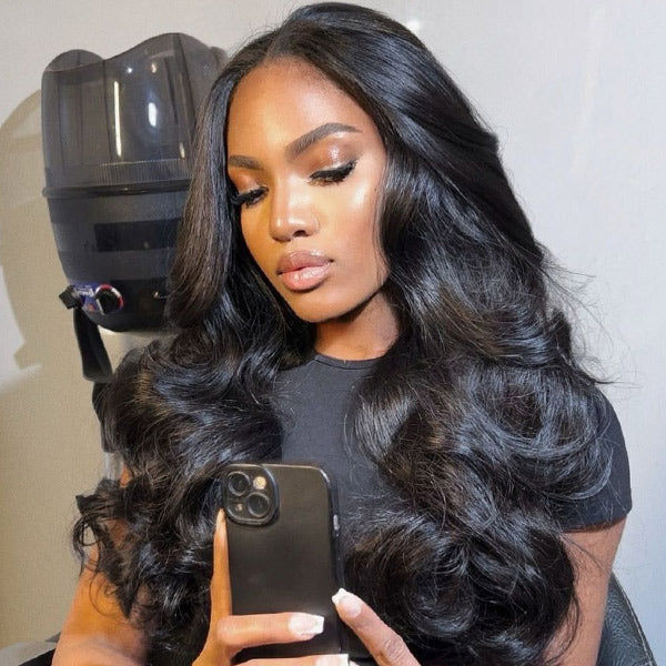 HairHive M-Cap Layered Cut Bleached Mini Knots 9x6 Lace Body Wave Wear Go Glueless Wig With Curtain Bangs