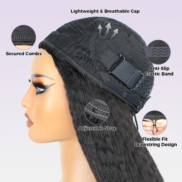 3 In 1 Half Wig | Easy Wear Kinky Straight Wear Go Half Wig Comfortable Fit No Glue Needed