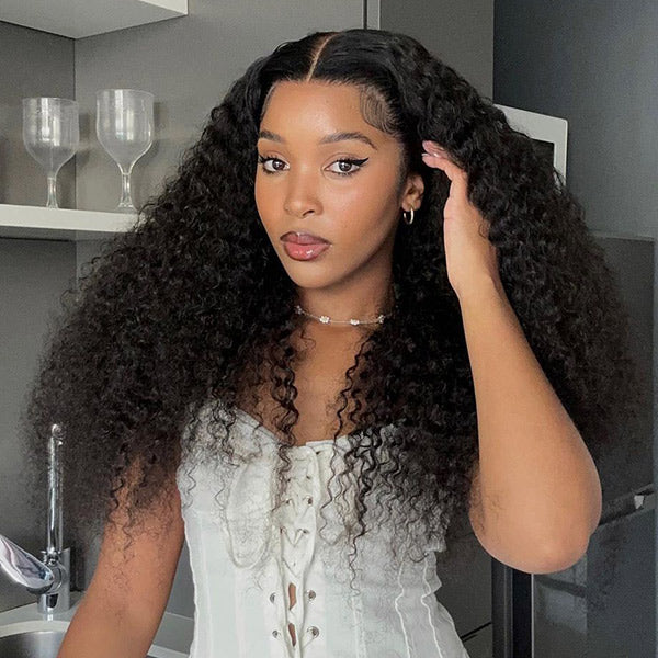 Kinky Curly Elastic Drawstring 13x4 13x6 HD Lace Frontal Wig Glueless Wear Go Wig Beginner Friendly Pre-plucked Hairline