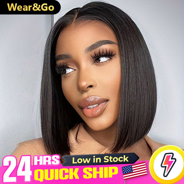 24h Shipping | Wear Go Glueless Wigs 7x5 Pre Cut HD Lace Straight Short Bob Wigs