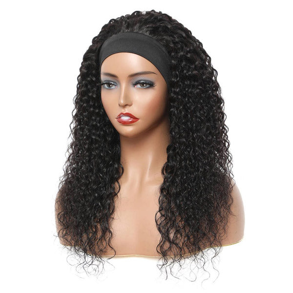 HairHive Kinky Curly Headband Wig Human Hair Scarf Wig No Gel No Glue Jerry Curl Hair Wig With Headband