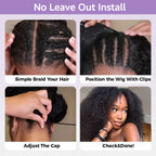 Kinky Straight V Part Wig No Leave Out Thin Part Glueless Wigs Human Hair Wig