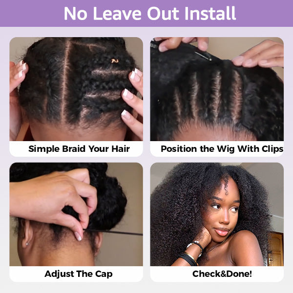 Kinky Straight V Part Wig No Leave Out Thin Part Glueless Wigs Human Hair Wig