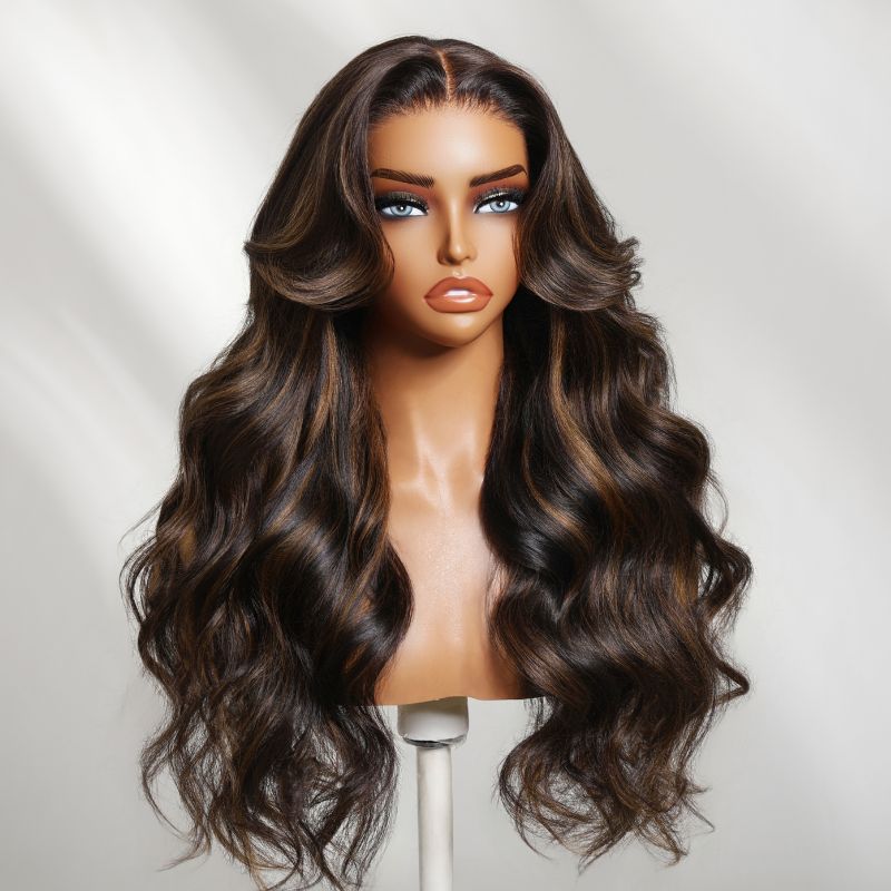Sunber 13x4 Pre Everything Yaki Straight Chestnut Brown Highlight Loose Wave Wig With Drawstring