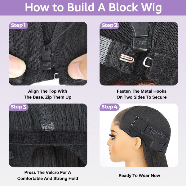 HairHive Block Wig Body Wave Bleached Knots Wig With Optional Replaceable Zip Lace Tops
