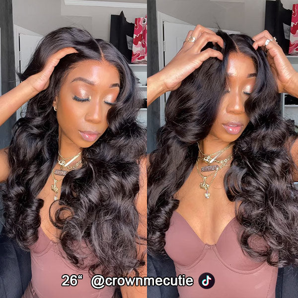 HairHive M-Cap Layered Cut Bleached Mini Knots 9x6 Lace Body Wave Wear Go Glueless Wig With Curtain Bangs