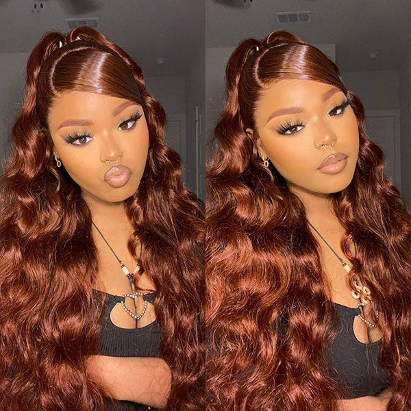 HairHive Auburn Brown #33 Color Middle/Side C Part Body Wave Wig 7x5 Wear Go Glueless Wig Human Hair Wigs Beginner Friendly