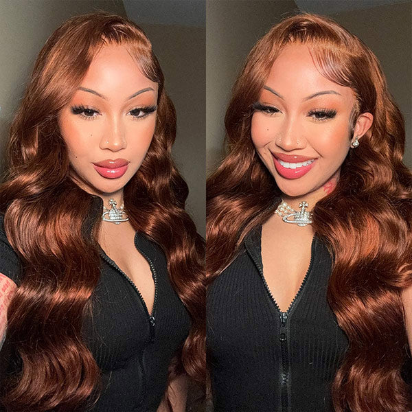 HairHive Auburn Brown #33 Color Middle/Side C Part Body Wave Wig 7x5 Wear Go Glueless Wig Human Hair Wigs Beginner Friendly