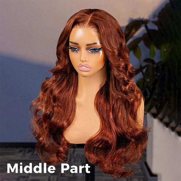 HairHive Auburn Brown #33 Color Middle/Side C Part Body Wave Wig 7x5 Wear Go Glueless Wig Human Hair Wigs Beginner Friendly