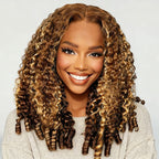 HairHive Burmese Curly Glueless Wig 4/27 Highlight Color Pre Cut 9x6 Lace Elastic Drawstring Wear Go Wig