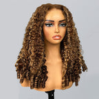 HairHive Burmese Curly Glueless Wig 4/27 Highlight Color Pre Cut 9x6 Lace Elastic Drawstring Wear Go Wig