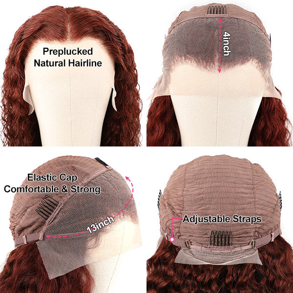 Autumn Vibe Reddish Brown Color Water Wave Human Hair 13x4 4x4 Skin Melt Lace Front Wigs