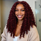 HairHive Burgundy 99J Color Burmese Curly Glueless Wig Pre Cut 9x6 Lace Snug Fit Drawstring Wear Go Wig