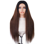 3-In-1 Half Wig | Glueless Yaki Straight Black To Brown Ombre Color Wear Go Half Wig With Elatic Drawstring