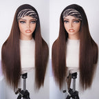 3-In-1 Half Wig | Glueless Yaki Straight Black To Brown Ombre Color Wear Go Half Wig With Elatic Drawstring