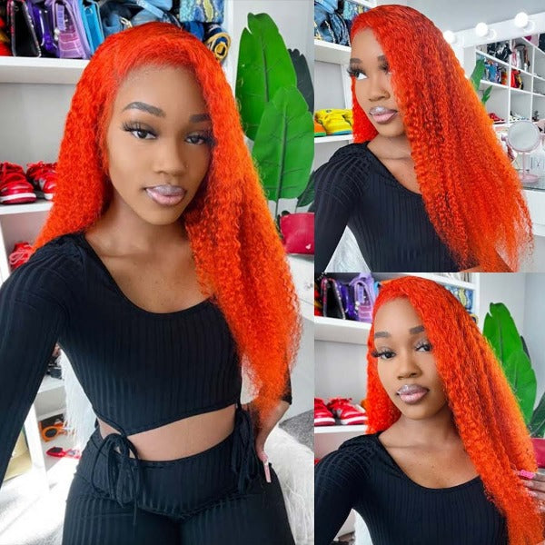 Orange Lace Front Wigs with Baby Hairs Preplucked Kinky Curly Human Virgin Hair 13x4 4x4 Frontal Color Wigs for Women
