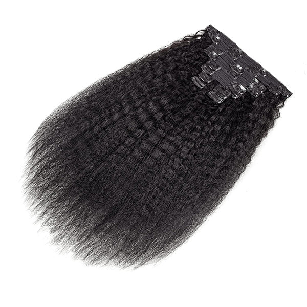 HairHive Kinky Straight Clip In Extension Human Hair Natural Black Color