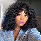 Kinky Curly Bomb Look Premium 100% Remy Human Hair Wig With Bangs