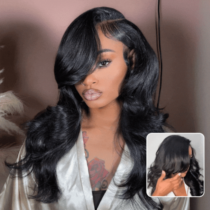 Sunber 13x4 Pre-Everything Wig With Loose Wave Face-Framing Layers And Side-Swept Bangs With Drawstring  Glueless Human Hair Wig