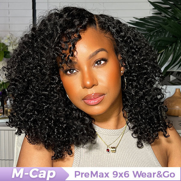 HairHive M-Cap Kinky Curly Wear Go Wigs Bleached Knots Pre Cut 9x6 HD Lace Glueless Human Hair Wigs For Women