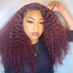 99J Burgundy Color Kinky Curly Human Virgin Hair Undectedable 13x4 4X4 Lace Front Wigs