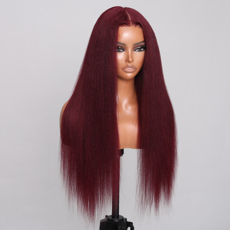 Sunber 99J Yaki Straight 7x5 Bye Bye Knots Pre Cut Lace Closure Wig With Bleach Knots