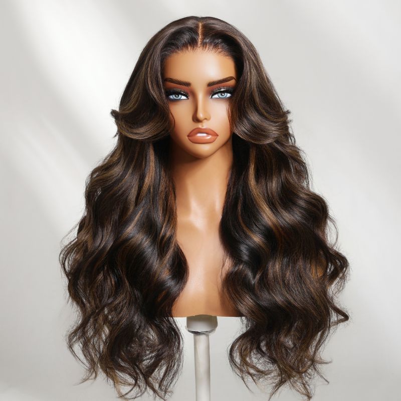 Sunber 13x4 Pre Everything Yaki Straight Chestnut Brown Highlight Loose Wave Wig With Drawstring