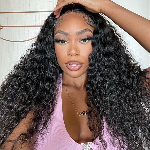 Deep Wave Pre Bleached Hair Knots Wear Go Wig Human Hair 13x4 13x6 HD Lace Frontal Wig With Elastic Drawstring