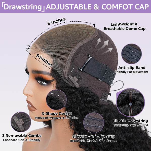 HairHive Burmese Curly Glueless Wig Chocolate Brown Color Pre Cut 9x6 Lace Wear Go Wig With Elastic Drawstring