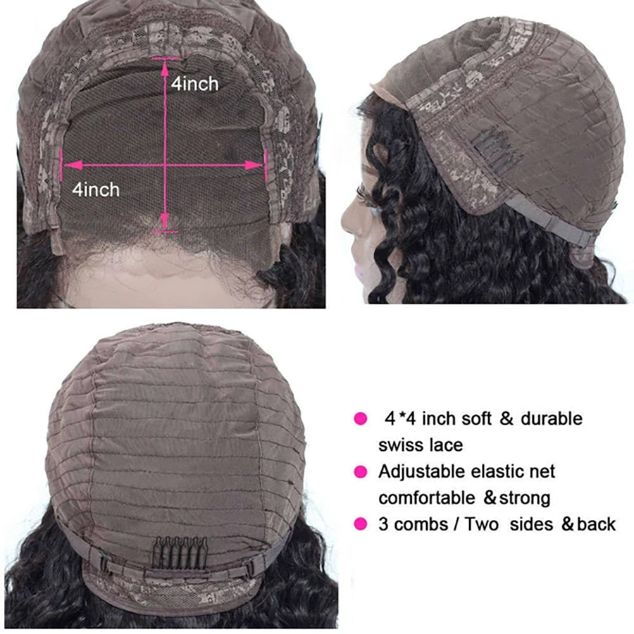 4*4 Lace Closure Wig Water Wave Human Hair Wigs Ocean Wave Wet Wavy Preplucked Wigs with Baby Hair