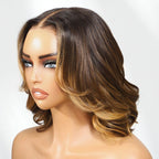 Sunber 1B/30 Balayage Brown Highlight 13x4 Pre Everything Lace Frontal Body Wave Bob Wig With Invisi Drawstring