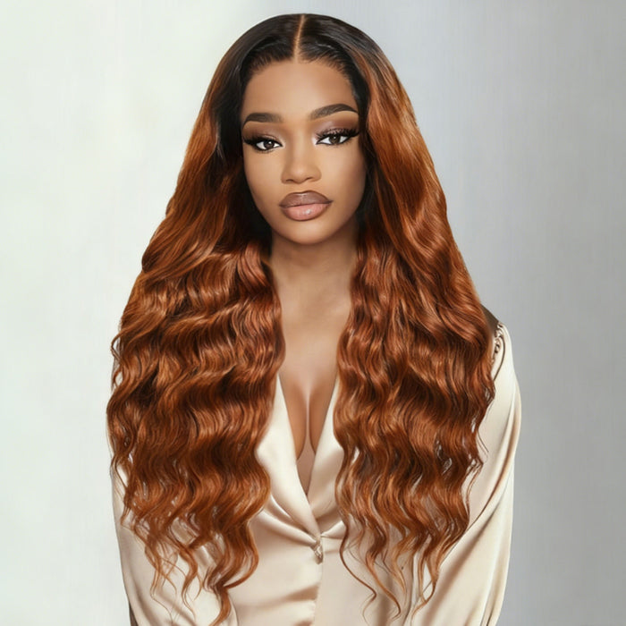 Sunber 13x4 Lace Reddish Ginger Copper Brown Soft Loose Wave Beachy Curls Pre Everything Lace Frontal Wig With Invisi Drawstring