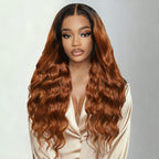 Sunber 13x4 Lace Reddish Ginger Copper Brown Soft Loose Wave Beachy Curls Pre Everything Lace Frontal Wig With Invisi Drawstring
