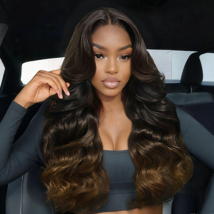 Sunber 13x4 Chestnut Brown Ombre Pre Everything Lace Frontal Loose Wave Face-Framing Layers Wig With Invisi Drawstring